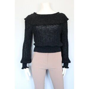Free People Women's Small Gray Crazy In Love Sweater Crochet Knit Pullover Top